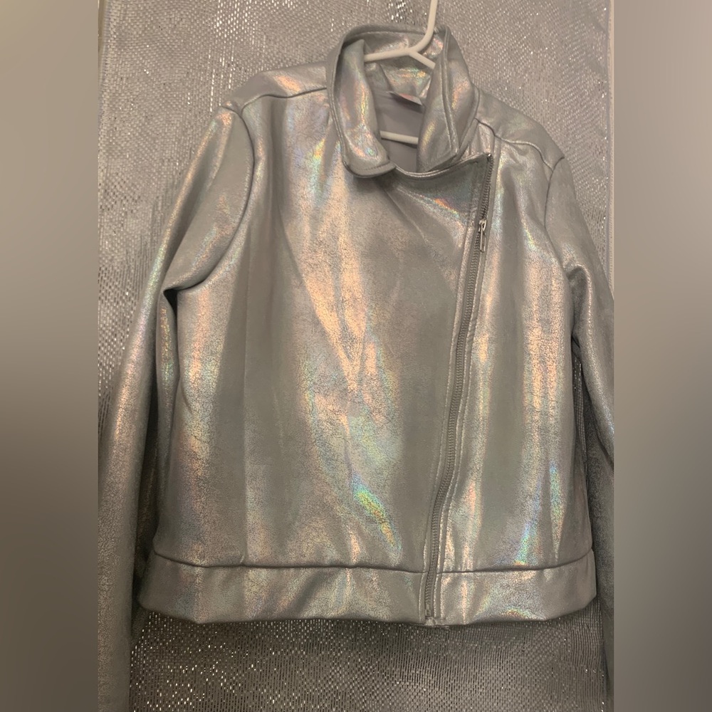 Wonder Nation Metallic Shiny Sliver Asymmetrical Zipper Jacket
